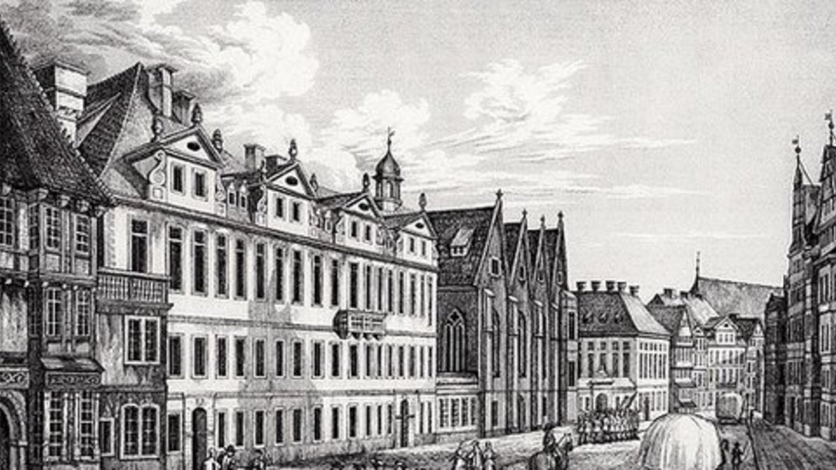 Click opens a magnified version in an overlay. Click ESC to close the overlay. The palace of Hannover in the 17th century, Leinstraße.
