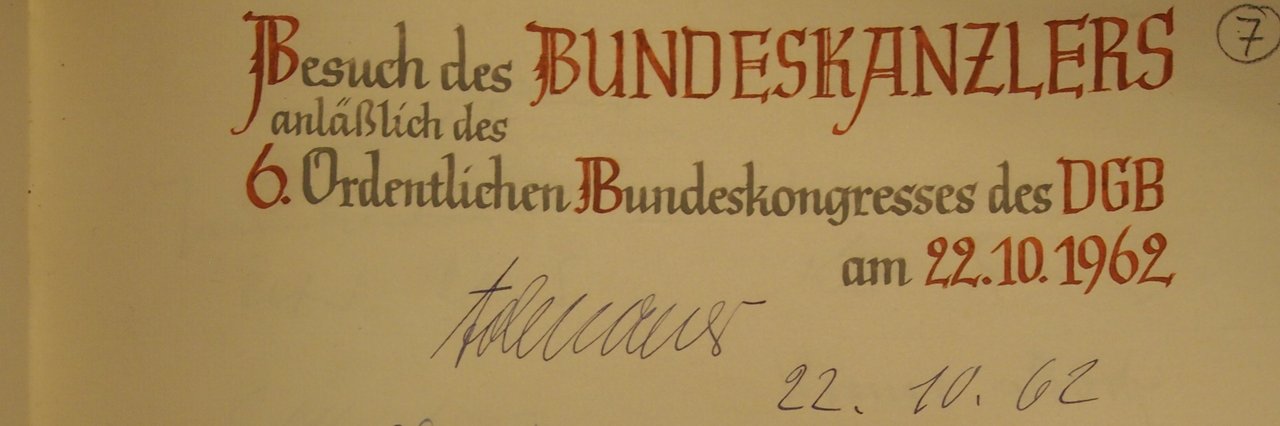 Gästebucheintrag des Bundeskanzlers Konrad Adenauer vom 22. Oktober 1962.