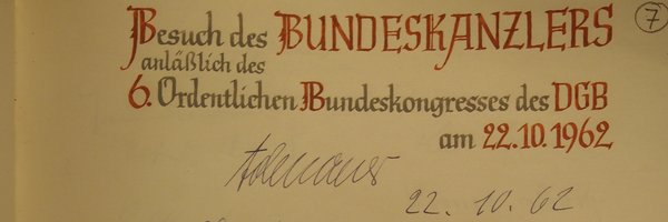 Bild: © Archiv des Niedersächsischen Landtages Gästebucheintrag des Bundeskanzlers Konrad Adenauer vom 22. Oktober 1962.