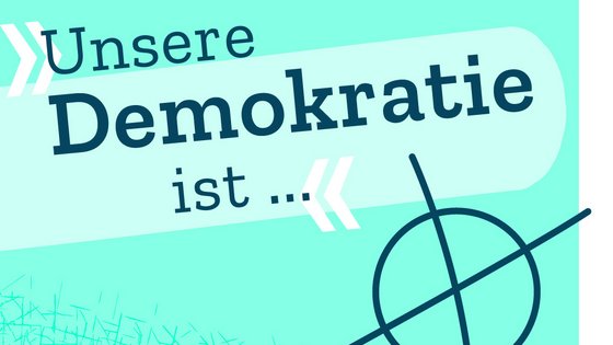 Grafik für die Kampagne „#DasBesteWasWirHaben“ mit dem Titel „Unsere Demokratie ist“