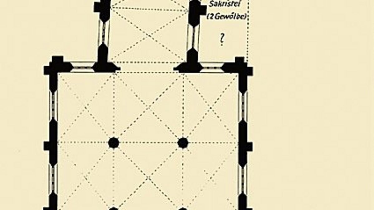 Click opens a magnified version in an overlay. Click ESC to close the overlay. Floor plan of the Friars Minor Conventual Church, built 1291-1310, forerunner to the Leineschloss. 