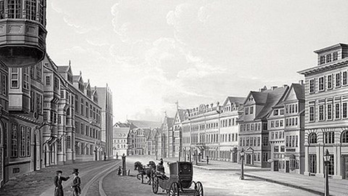 Click opens a magnified version in an overlay. Click ESC to close the overlay. The Leinstraße as seen from the Mühlplatz, on the left the Leineschloss prior to renovation, 1829. 