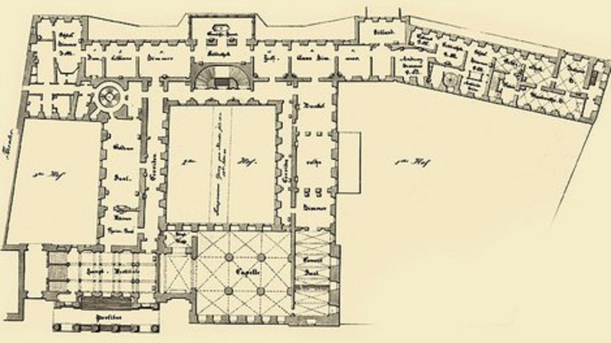 Click opens a magnified version in an overlay. Click ESC to close the overlay. Floor plan of the first floor of the Leineschloss. 