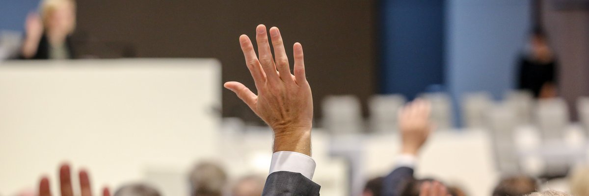 Image: © Focke Strangmann Abgeordnete heben ihre Hände, um per Handzeichen im Plenum abzustimmen.