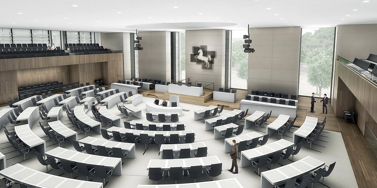 Plenarsaal mit Stadtbezug, Innenraumperspektive 