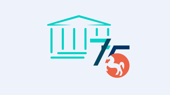 Logo des Landtages, statt Wappen die Zahl 75