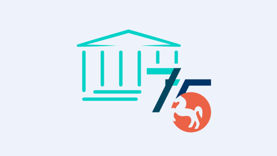 Logo des Landtages, statt Wappen die Zahl 75
