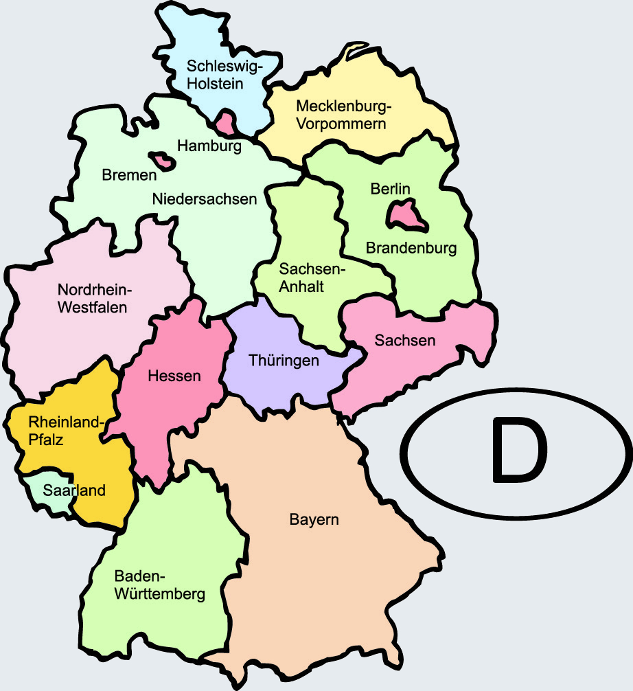 Karte mit den 16 Bundesländern in Deutschland